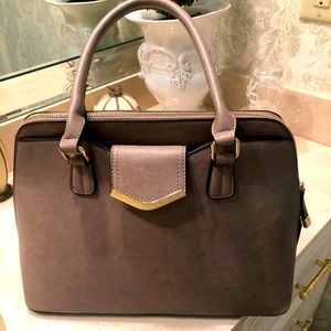 Taupe Bag With Chocolate Piping And Gold Trim - image 1